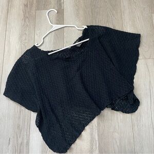 Vintage Knit Poncho crop sweater womens Black (one size) festival beach boho